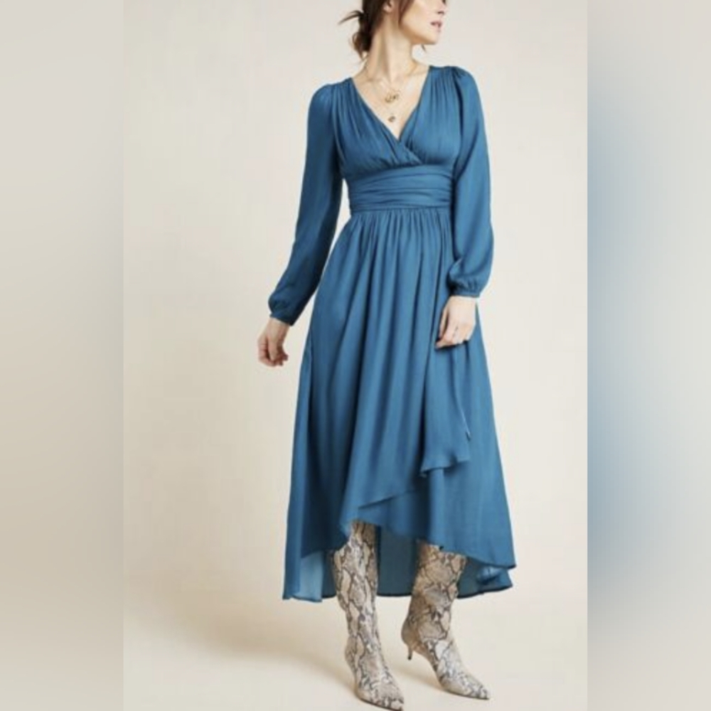 Anthropologie Gwendolyn high/low maxi emerald green dress